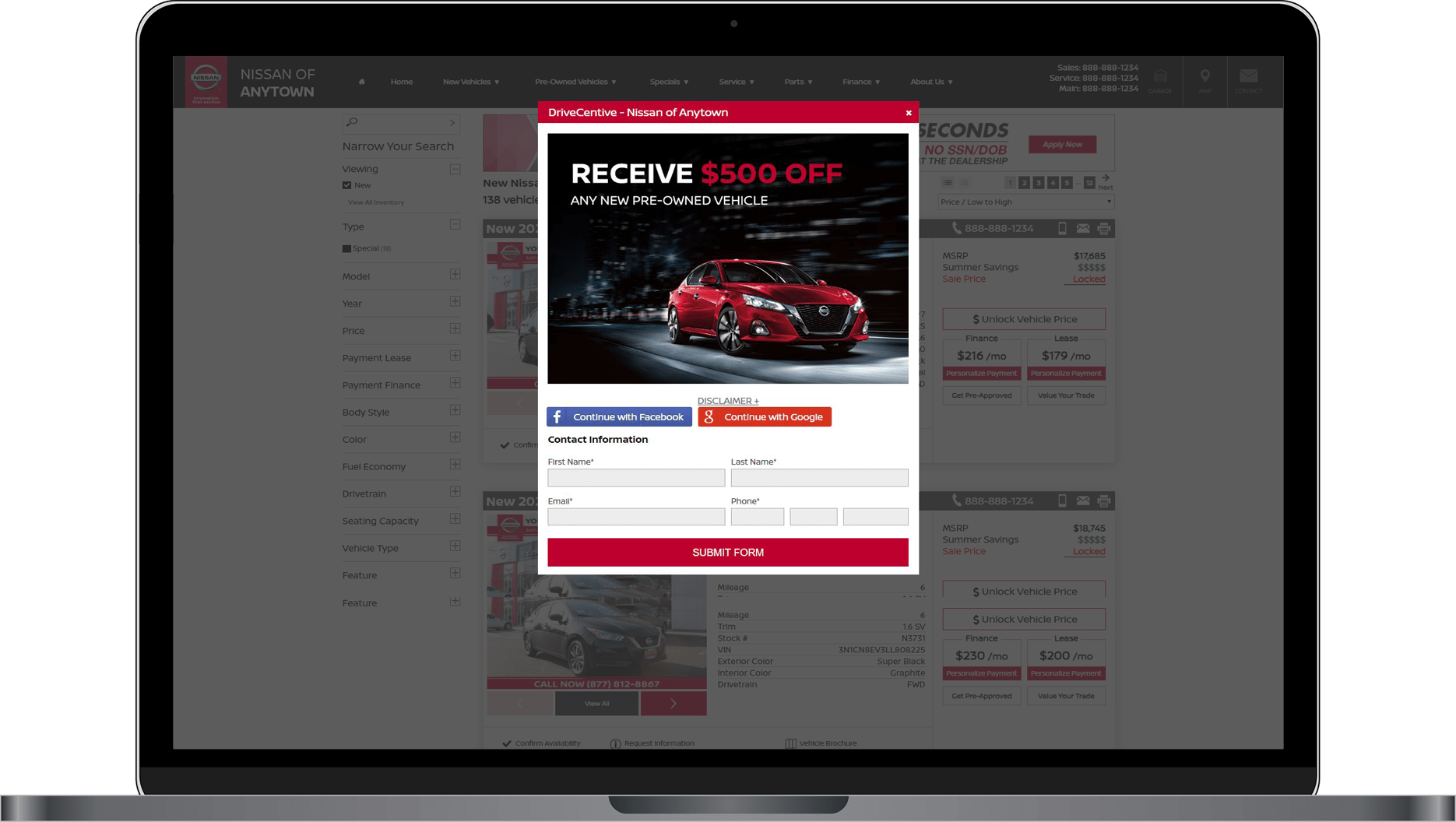 DriveCentive offer shown on laptop screen